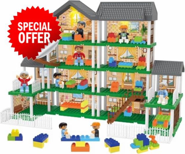 Building Block Paradise 4-Story Dollhouse Playset 201 Pcs                                                          6 Toy Figures Included