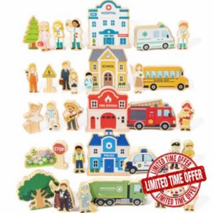 Wooden People Who Help Us Toy 35Pcs Community Helpers Figures for Kids 3-6                                                          Occupations Blocks Pretend Play Educational Toy Toddlers Preschool Learning Boys Girls Birthday Gifts Wooden Train Compatible