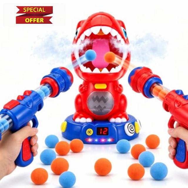 Movable Red Dinosaur Shooting Game Toy for Boy Ages 6 7 8 9 Gift                                                          Shooting Game Target with 2 Air Pump Launcher