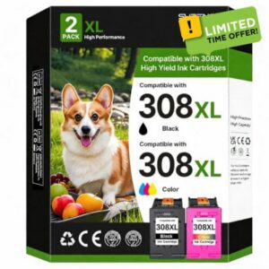 308XL Ink Cartridges Black & Tri-colour High Yield Replacement for HP 308                                                          308e Multipack Replacement for HP Envy 6120e 6100e 6122e 6110e 6130e 6132e 6520e 6530e 6532e DeskJet 2900 2910 2922（2-Pack）