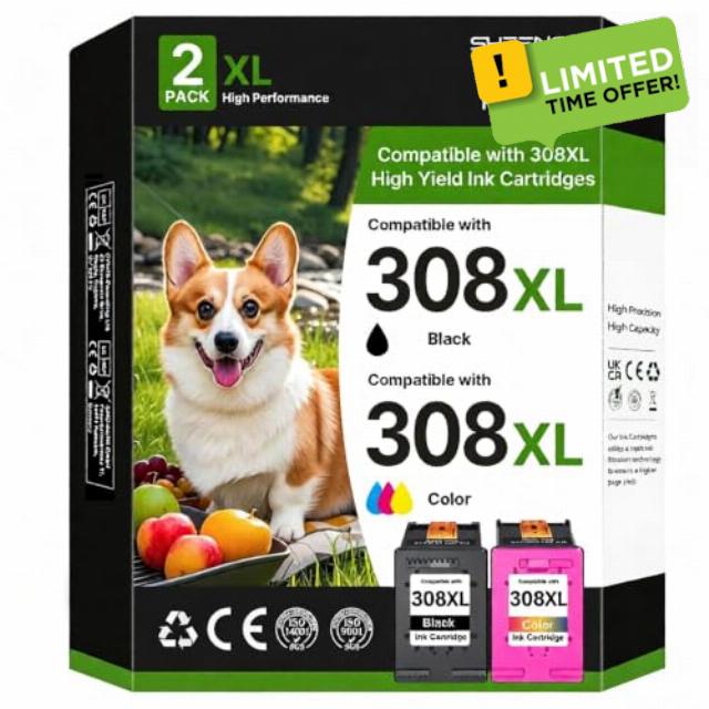 308XL Ink Cartridges Black & Tri-colour High Yield Replacement for HP 308                                                          308e Multipack Replacement for HP Envy 6120e 6100e 6122e 6110e 6130e 6132e 6520e 6530e 6532e DeskJet 2900 2910 2922（2-Pack）
