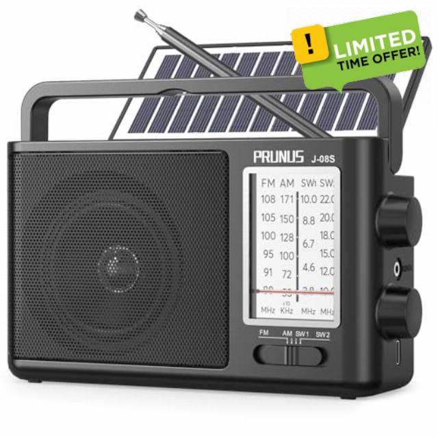 PRUNUS J08 Portable Radio AM FM with Solar