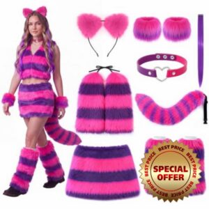 Hercicy 8 Pcs Halloween Cat Costume for Women Cosplay Outfit Set for Halloween Party Animal Cosplay Accessories