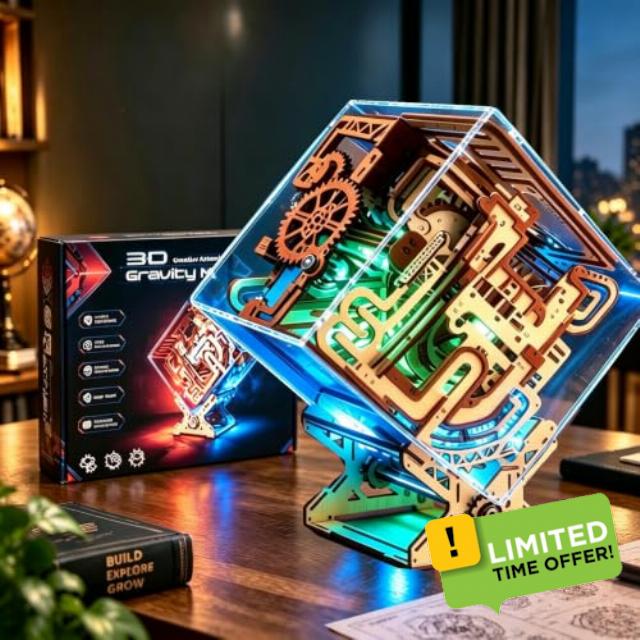 icknack Wooden Marble Maze Puzzle Box for Adults 3D Wooden Model Kits                                                          3D Gravity Maze Cube with color-changing LEDs
