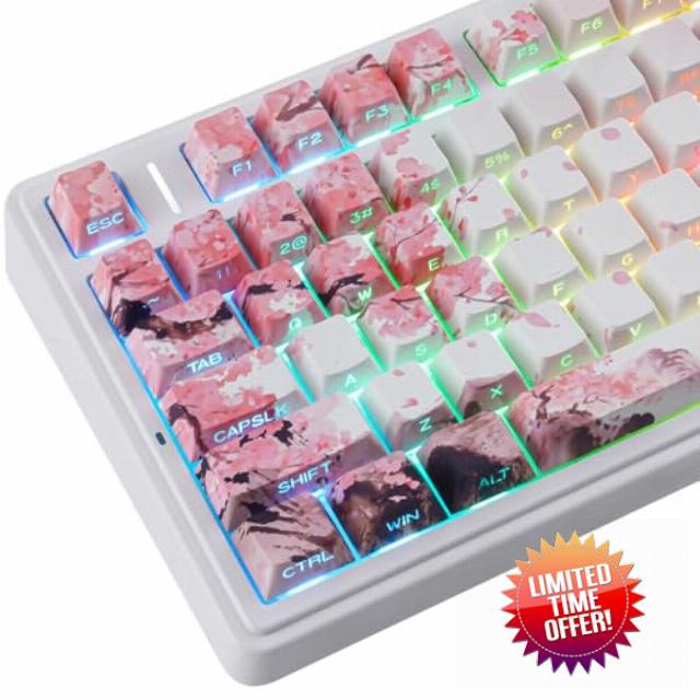 Sunzit PBT Cherry Blossom Keycap Set - Custom Landscape Painting Sakura Pink Keycaps