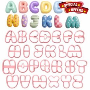Perthlin 26 Pcs Large Bubble Letter Mold Cutters A-Z Alphabet Clay Cutters                                                          Large 2.8-3.1 inch Bubble Alphabet Cutters Shapes for Playful Clay Names