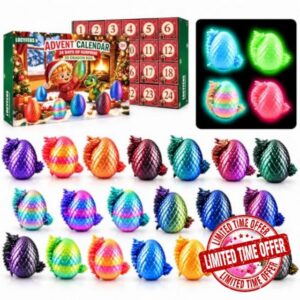 2026 Advent Calendar 3D Printed Dragon Eggs with Dragon Fidget Toy for Kids                                                          24 PCS with 4 Glow Eggs