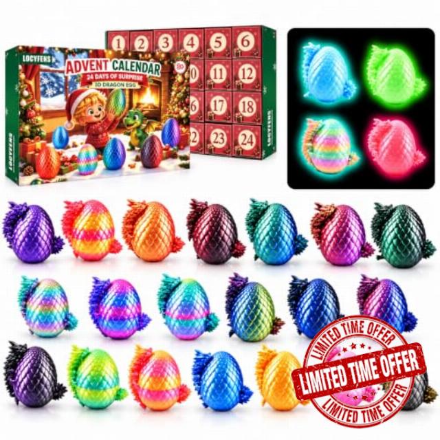 2026 Advent Calendar 3D Printed Dragon Eggs with Dragon Fidget Toy for Kids                                                          24 PCS with 4 Glow Eggs