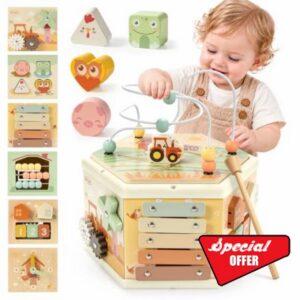 Wooden Activity Cube 10-in-1 Montessori Toy for 1 Year Old