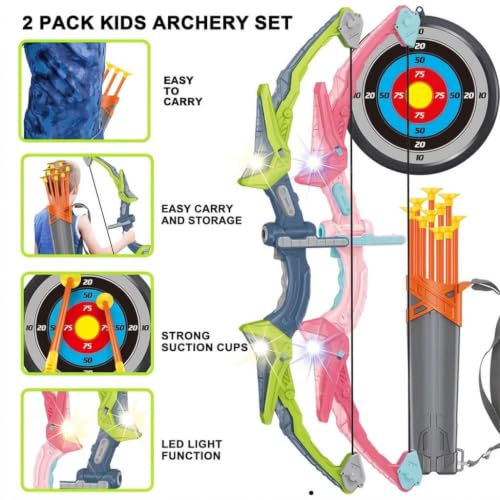 2 Pack Light Up Archery Set with 10 Suction Cup Arrows