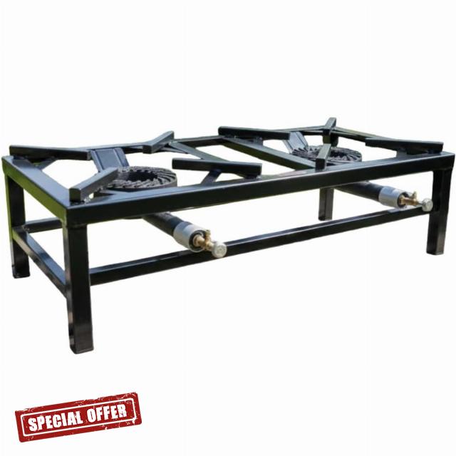 RDK Commercial LPG Gas Twin Burner Cooker Boiling Ring Stove Outdoor                                                          Propane & Butane Compatible | Heavy Duty Cast Iron | Measures 94 x 41 x 26.5cm | Suits Camping & Garden Use