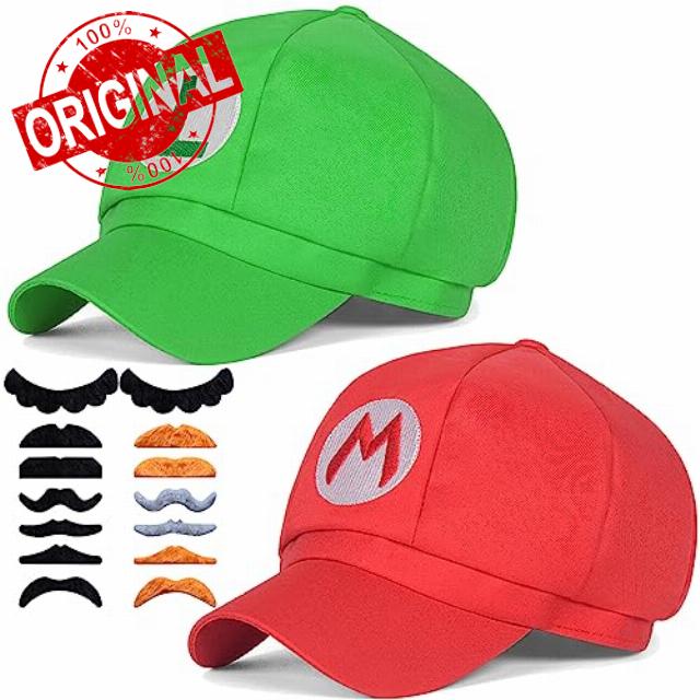 2 Pack Costume Hats Super Bros Cosplay Hat for Adult Teens Halloween Party Supplies Cosplay 2Pcs 22.7-23.4 inch Red Gree
