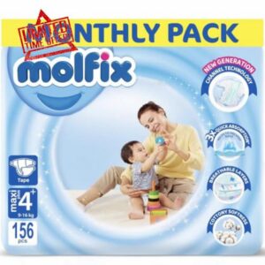 Molfix Baby Nappies Size 4+ Maxi Plus Monthly Pack – 156 Nappies                                                          12-Hour Dryness Protection