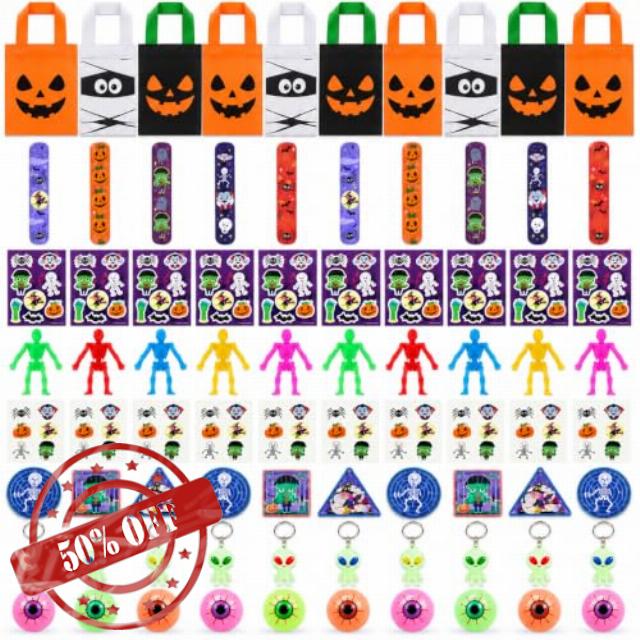 Morgan's Direct Halloween Party Bags for Kids – 80 Piece Halloween Party Bag Kit Fillers for 10 Children – 10 Treat Bags + 70 Toys