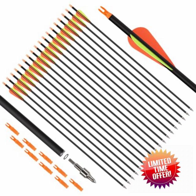 30Inch 18Pcs Carbon Arrow with Removable Tips Shaft Spine 5