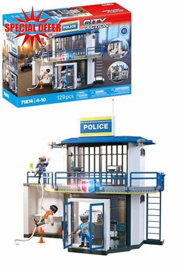 Playmobil | Action Heroes | Police Station with Investigation Room | Action-packed police toy | Encourages creativity & detective skills | For children aged 4 and over | 71874