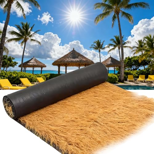 Cuttable Synthetic Thatch Palm Hay Bales Art DIY Crafts Roll Yellow Palapa Weatherproof Plam Mexican Style Straw Upgraded and Encrypted for Houses Garden Deco