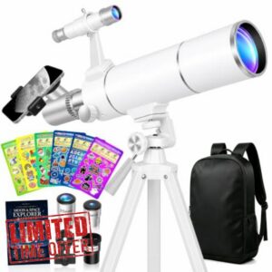 Telescope for Beginners 80/500 mm White Sticker Moon Book                                                          80mm Refractor with 20-150X