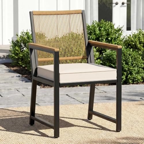 Beige Outdoor Garden Dining Chairs with PE Rattan Back