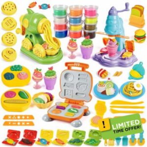 3 in 1 Playdough Set - Kitchen Creations Arts Crafts with 12 Colours Dough                                                          Ice Cream Noodle Burger Maker Machine with Accessories Tools Kit