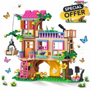 MOONTOY Friends Treehouse Building Blocks Set for Girls & Boys Ages 6-12                                                          Girls Boys TreeHouse Building Block Toy with Slides Crane Animals for Role Play