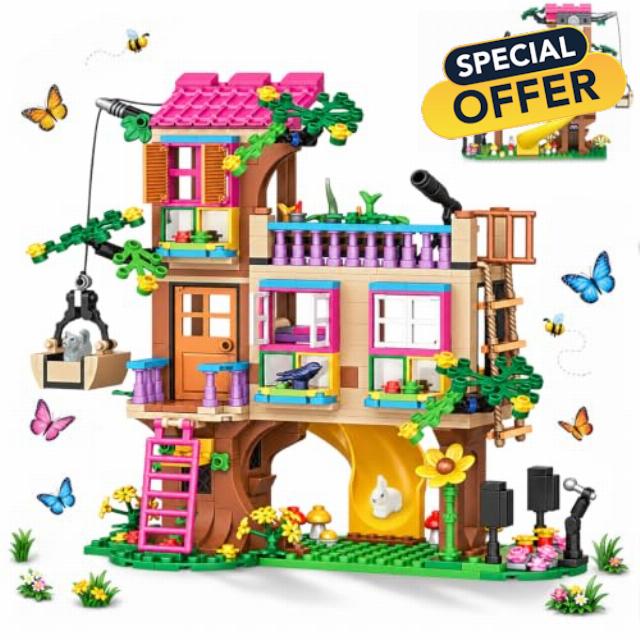 MOONTOY Friends Treehouse Building Blocks Set for Girls & Boys Ages 6-12                                                          Girls Boys TreeHouse Building Block Toy with Slides Crane Animals for Role Play