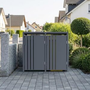 Outdoor Bin Storage Shed with Flat Roof Modern Design & Gas-Assisted Lid