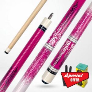 Pool Cue with Chalk and Glove 13mm Fibre Sleeve Maple Birch Wood 57" Explosion Proof Joint for Home Bar Pool Hall Pink