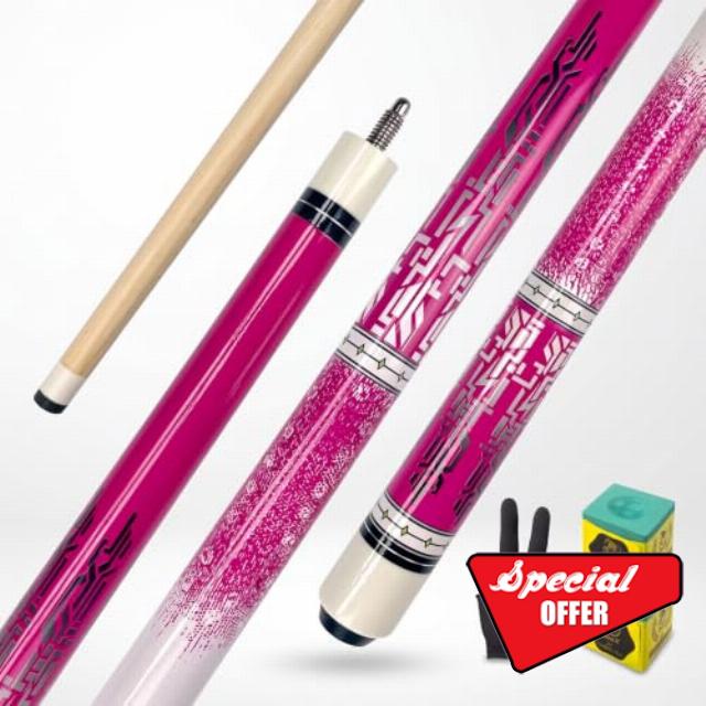 Pool Cue with Chalk and Glove 13mm Fibre Sleeve Maple Birch Wood 57" Explosion Proof Joint for Home Bar Pool Hall Pink