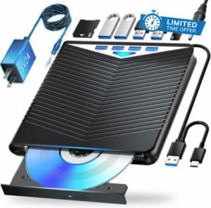 Dainty 7-in-1External Blu ray Drive Read/Write with Bluray Burner USB 3.0/Type-C Compatible with/Windows7-11 Mac OS Support for BD/DVD Drive