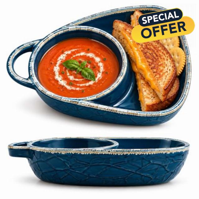 Ceramic Soup and Sandwich Bowl with Bread Holder