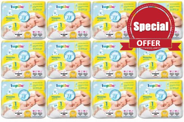Lupilu Newborn Nappies Size 1 – 12 Pack Bulk Buy – 288 Nappies – 2-5kg / 4-11lbs – Great Value Baby Essentials Multipack