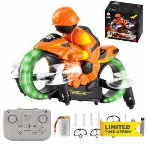 Goolsky 2-in-1 RC Flying Motorcycle Toy for Land and Air (Orange)                                                          Dual-Mode Headless Remote Control Motorbike