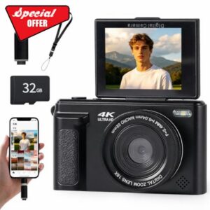 4K Digital Camera 64MP Compact Camera 16X Digital Zoom Camera for YouTube TikTok
