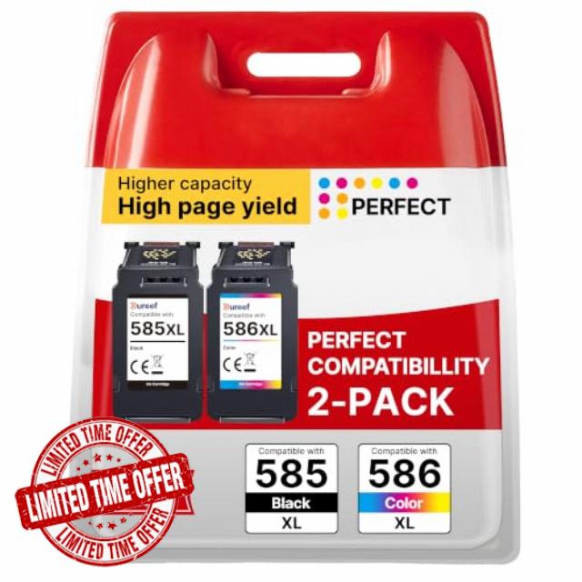 585XL 586XL Ink Cartridges Compatible with Canon 585 586 Ink Cartridges XL 585 XL 586 XL PG-585XL CL-586XL for Canon PIXMA TS7750i TS7650i Printer (Black