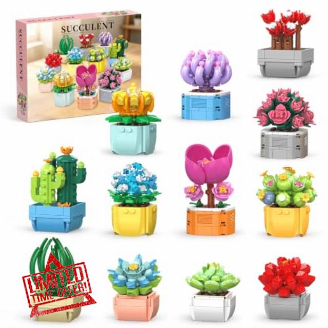 12 Pack Botanicals Building Toy Artificial Plants Kids 6+ & Adults                                                          Botanical Succulents Bonsai Flowers Pots Office Home Decor Christmas Birthday Gifts for Women Men Teens Girls Boys 1078 pcs