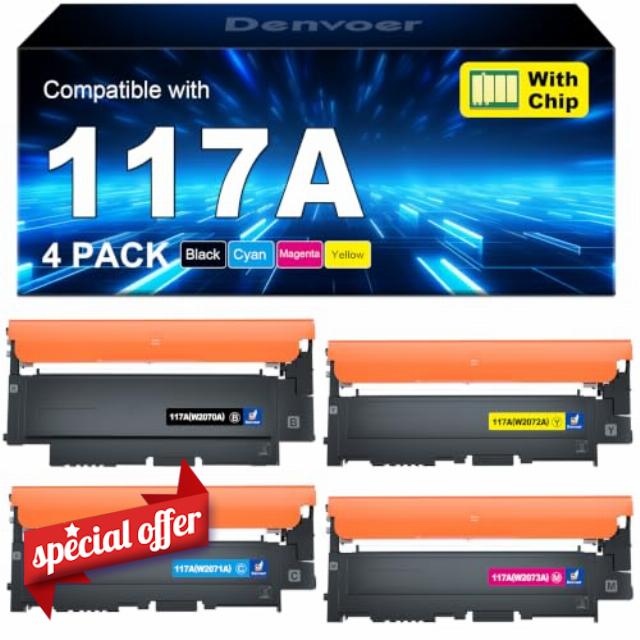 117A Toner Compatible for HP 117A Color Laser MFP 150nw 178nwg 179fnw 4Pack                                                          Compatible for HP Color Laser MFP150nw 150a 179fng 178nwg 178nw W2070A W2071A W2072A W2073A Black Cyan Yellow Magenta