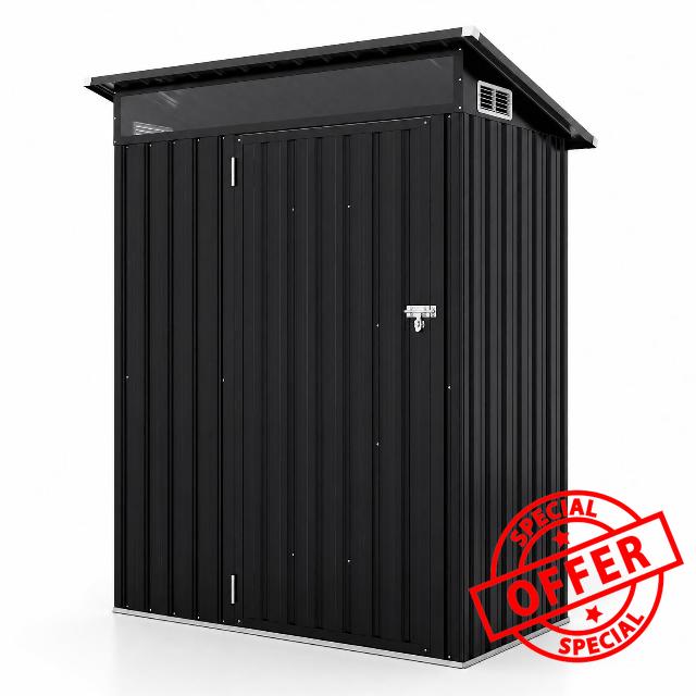 COSTWAY 5 x 3FT Metal Garden Storage Shed with PC Panel & Lockable Door                                                          Sloping Roof