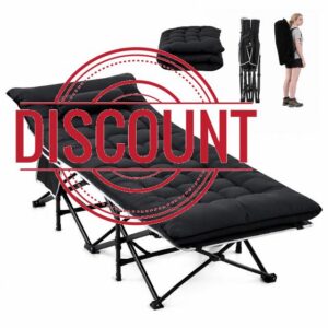 Folding Camping Beds for Adults Supports 550lbs Portable Travel Cot with Removable Thick Pad Pillow 800D Oxford Sleeping Bed Cots for Outdoor with Storage and Carry Bag Home Office Nap Beach (Black)