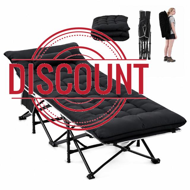 Folding Camping Beds for Adults Supports 550lbs Portable Travel Cot with Removable Thick Pad Pillow 800D Oxford Sleeping Bed Cots for Outdoor with Storage and Carry Bag Home Office Nap Beach (Black)