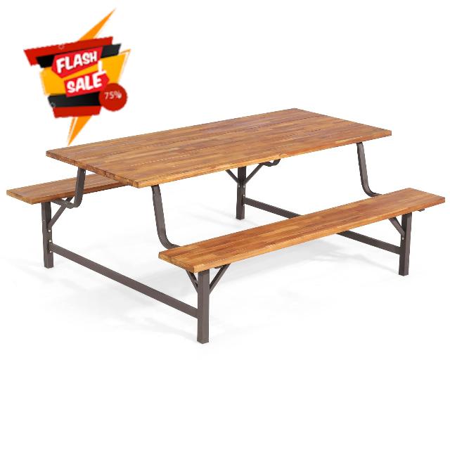 COSTWAY 180CM Large Acacia Wood Picnic Table Bench Set