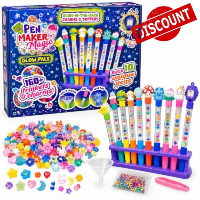 New | Pen Maker Magic Glow Pals Kids DIY Making Kit – Make 10 Unique Pens with 160+ Charms & Trinkets