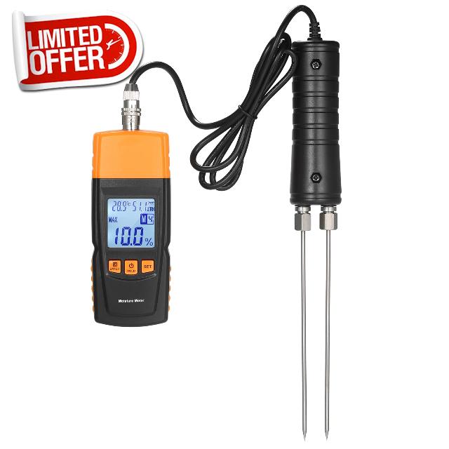 Fafeicy Digital Wood Moisture Meter with Extra Long Probe for Firewood                                                          Detachable 5.78 Inch Probe