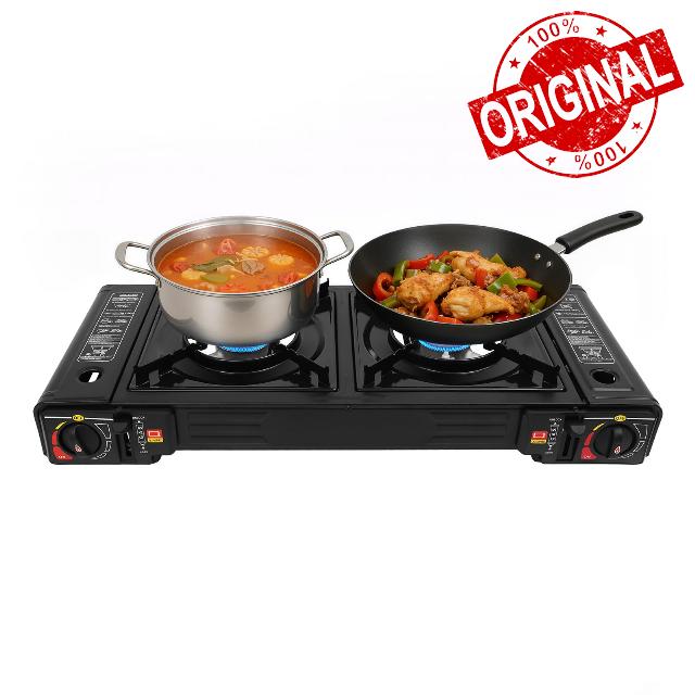 Portable Dual Burner Camping Stove 2500W Each                                                          2 Burners Butane / LPG Gas Cooker with Baking Tray & Carrying Case for Camping Hiking RV Travel