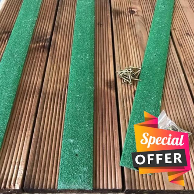 5pk 1000mm Green GRP Anti-Slip Decking Strips                                                          3mm thick