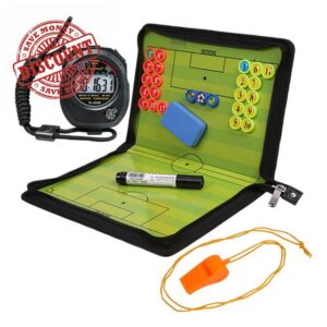 Foldable Magnetic Football Tactic Board Soccer Coaching Board with Timer Whistle Referee Cards Soccer Tactics Folder Football Game Football Training Tactics Clipboard for Coaches