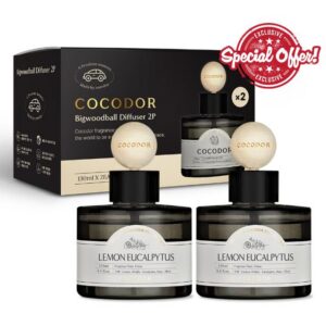 COCODOR Car Air Freshener Wood Ball Diffuser/Lemon Eucalyptus / 4.4 oz / 2 Pack/Long Lasting Fragrance Oil