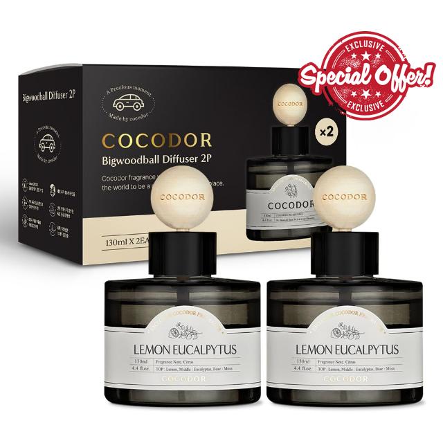 COCODOR Car Air Freshener Wood Ball Diffuser/Lemon Eucalyptus / 4.4 oz / 2 Pack/Long Lasting Fragrance Oil