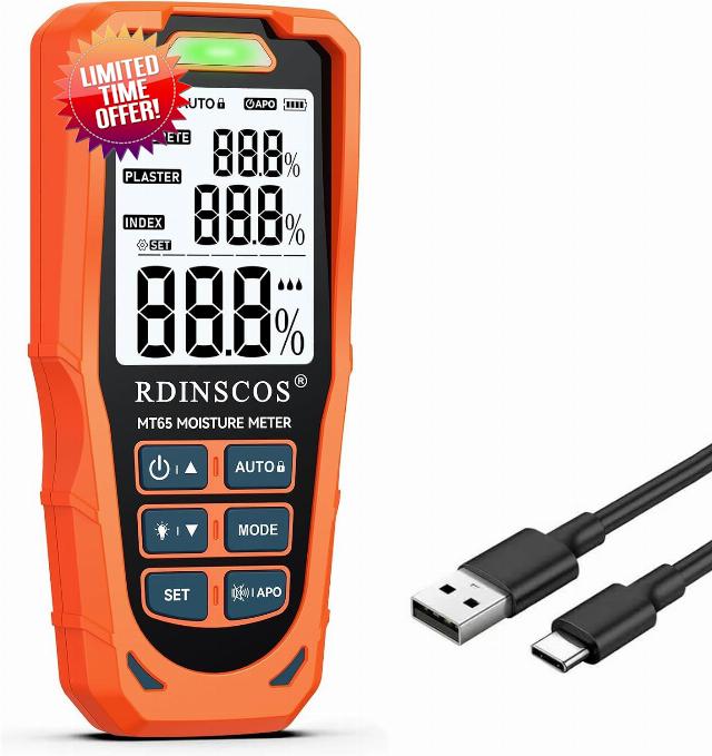RDINSCOS Pinless Concrete Moisture Meter 3 in1 Damp Tester for Walls Floors                                                          Non-Destructive Digital Moisture Damp Meter Surface Dectector for Concrete Plaster Index with Alerts