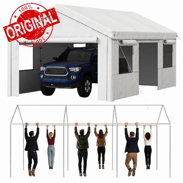 Aoxun 12x20FT Car Port Heavy Duty Car Tent Garage for Vehicles White                                                          12x20FT heavy duty car port